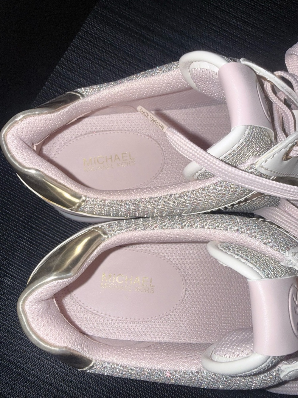 Michael Kors Pink and Silver Knit Lace-Up Sneakers Size 10 - Picture 6 of 9